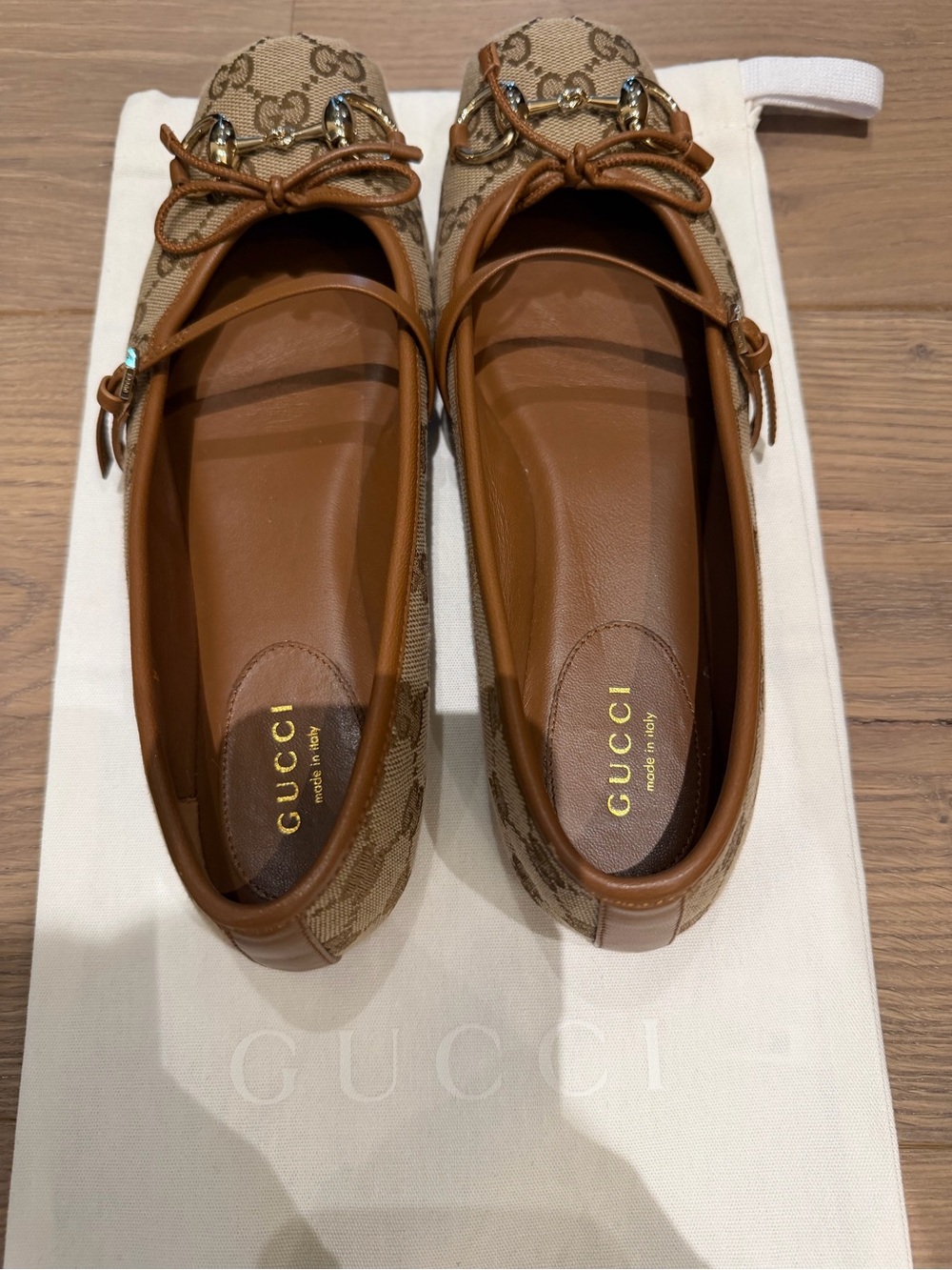 Gucci Brown GG Canvas and Leather Horsebit Ballet Flats. Worn once!